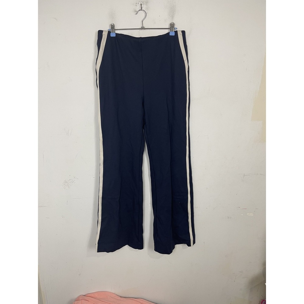 Chicos Women Pants 12 Navy Blue Side Stripe Wide Leg Pull On Sport Tall Athletic